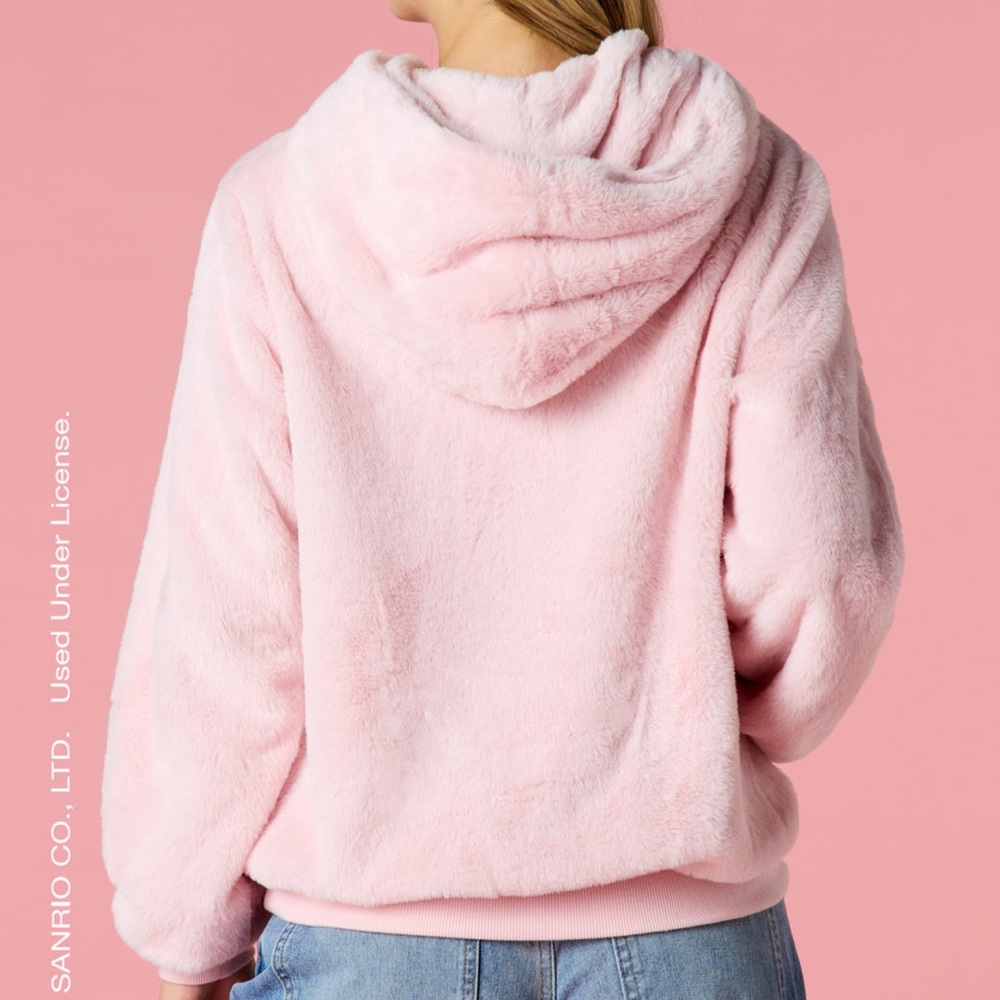 NWT Hello Kitty® Faux Fur Embroidered Hoodie - Pink - Picture 3 of 4